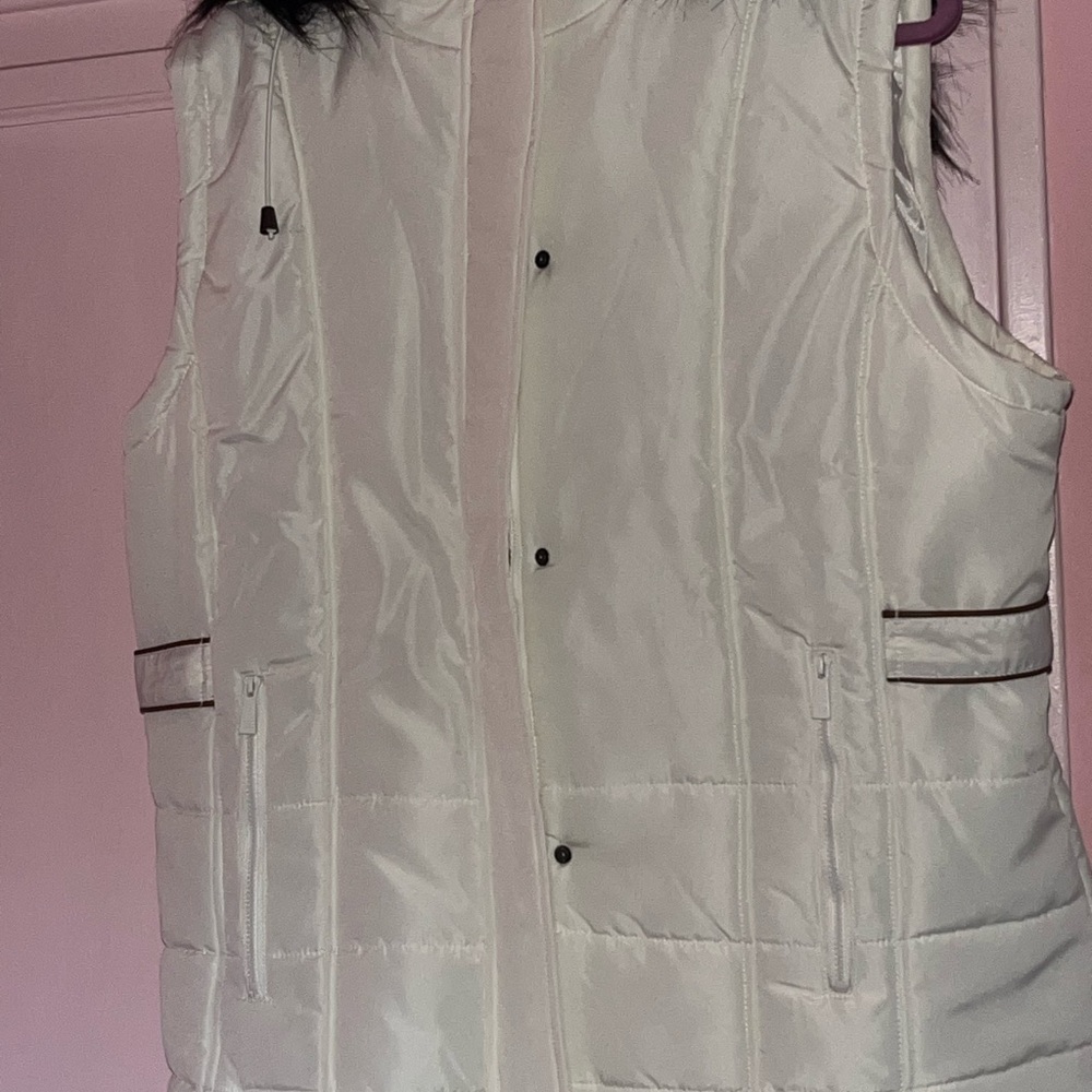 Never Worn Polyester with Faux Hood Trim Fall/Winter Sleeveless Vest